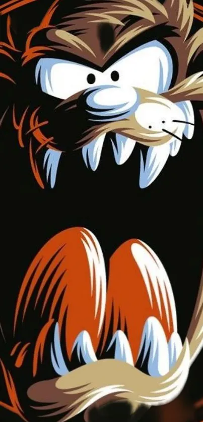 Fierce cartoon beast with bold colors on a mobile phone wallpaper.