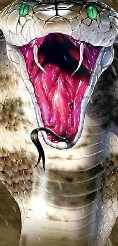 Detailed image of fierce cobra snake with open hood and striking design.