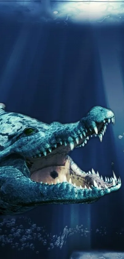 Realistic crocodile underwater with open jaws.