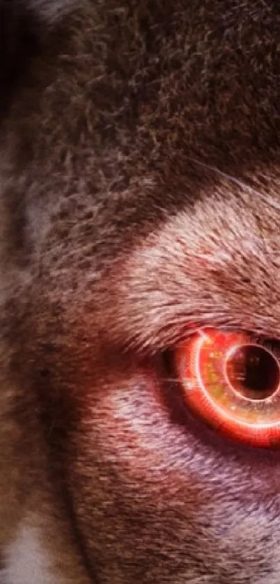 Close-up of a glowing cyberpunk animal eye design wallpaper.