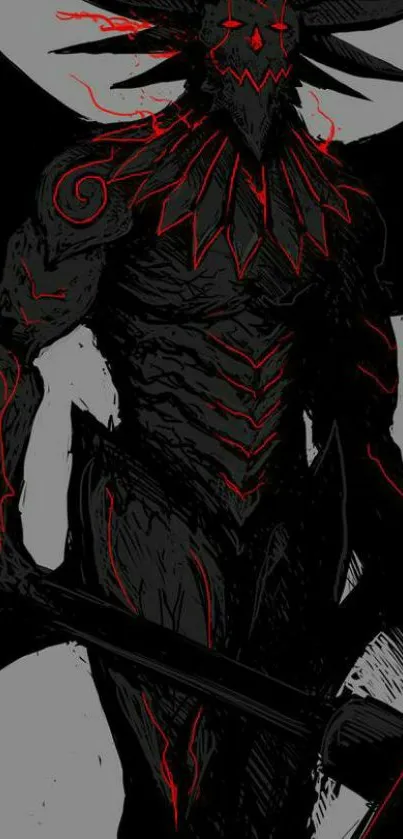 Dark menacing creature with red highlights in a gothic art style.