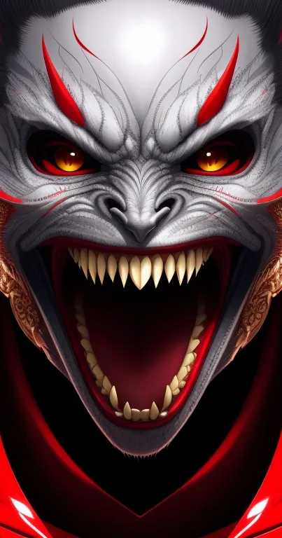 Fierce demon face with red and black tones, perfect for edgy wallpapers.