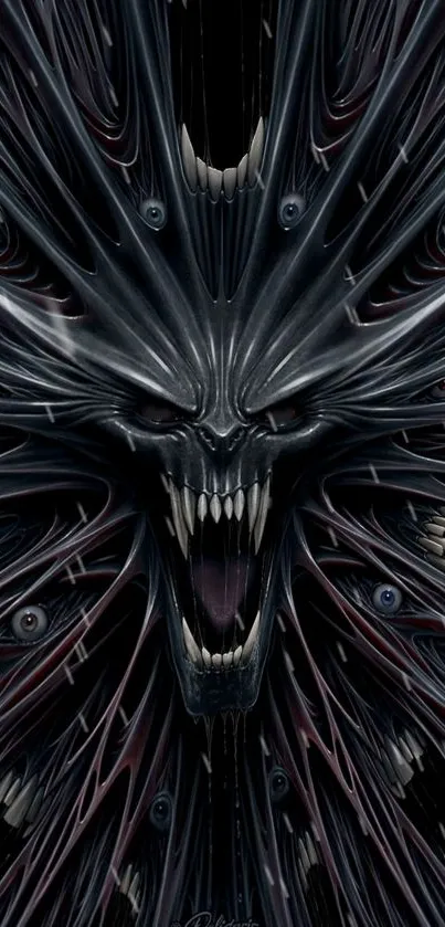 Fierce demon art wallpaper with dark hues and sharp features.