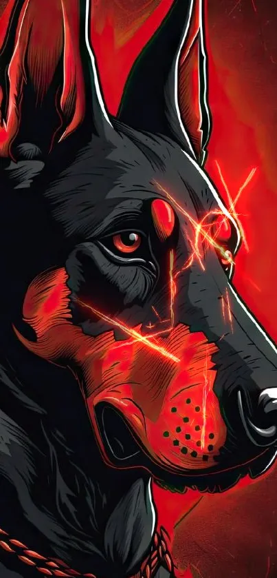 Red and black Doberman artistic phone wallpaper.