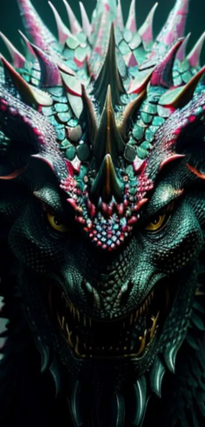 Intricate dragon with colorful scales.