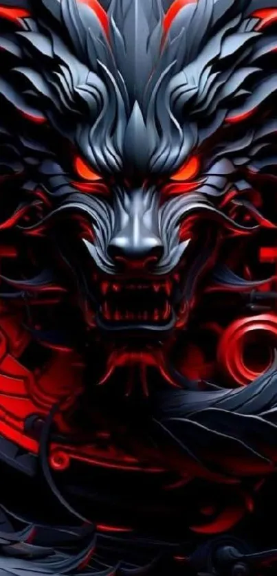 Fierce dragon design with red accents in a dark, intense wallpaper.