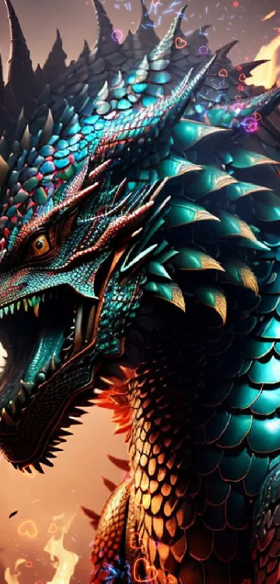 A fierce dragon with vibrant scales and flames, ideal for fantasy enthusiasts.