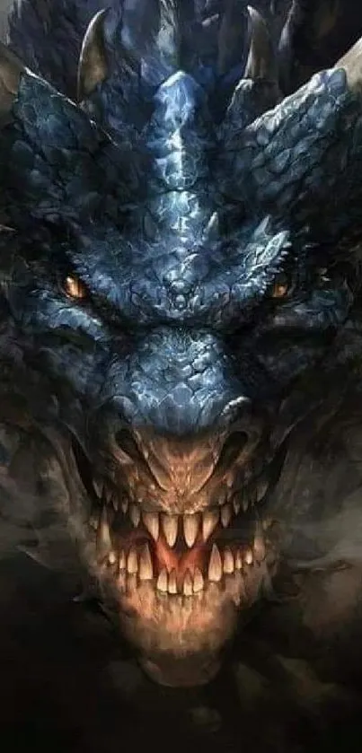 Dark, fierce dragon with glowing eyes and scales.