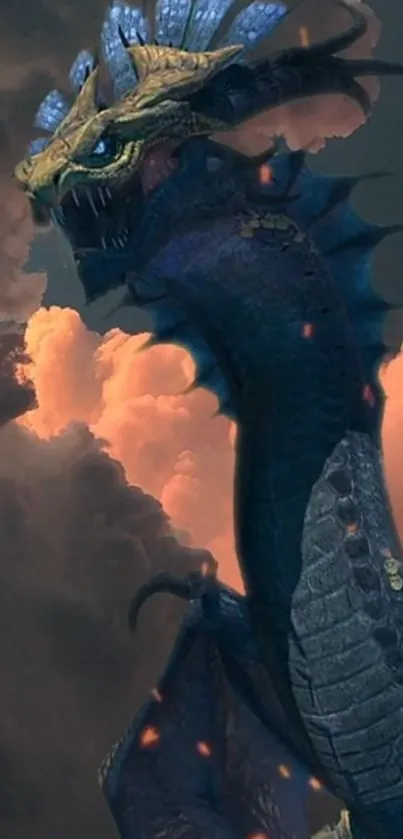 Majestic dragon soaring through dramatic clouds in vibrant colors.