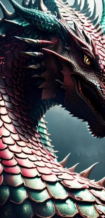 Detailed crimson dragon with vibrant scales wallpaper.