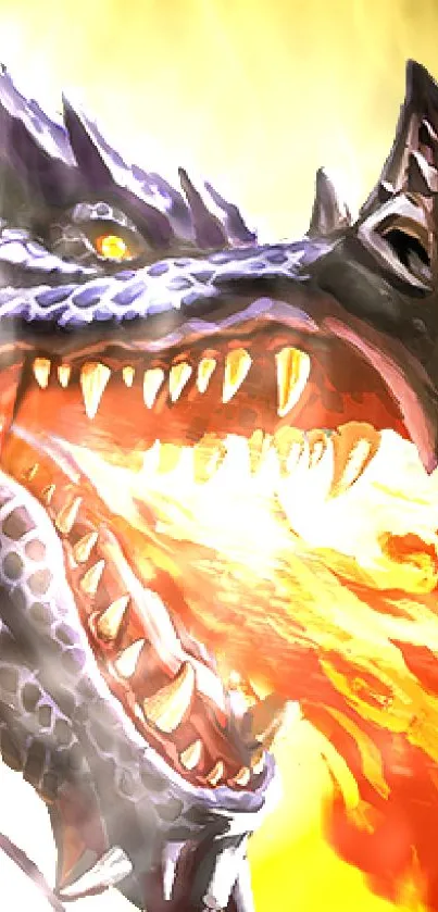Fierce dragon breathing vibrant flames.