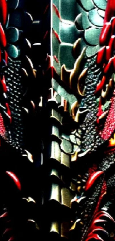 Red-scaled fierce dragon wallpaper for mobile screens.