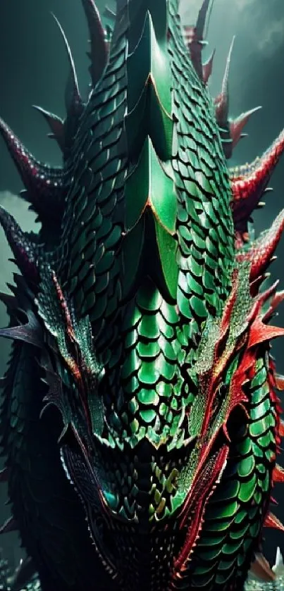Detailed green dragon wallpaper with sharp scales and a fierce look.