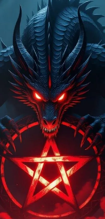 A fierce dragon with a red pentagram.