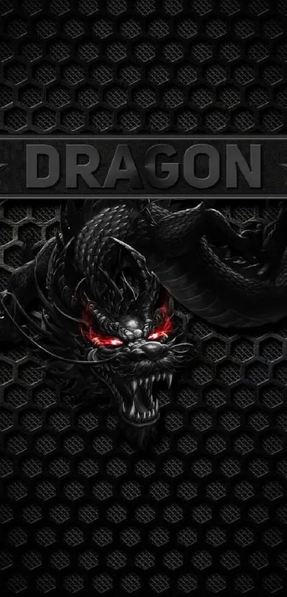 Fierce dragon with red eyes on a black background phone wallpaper.