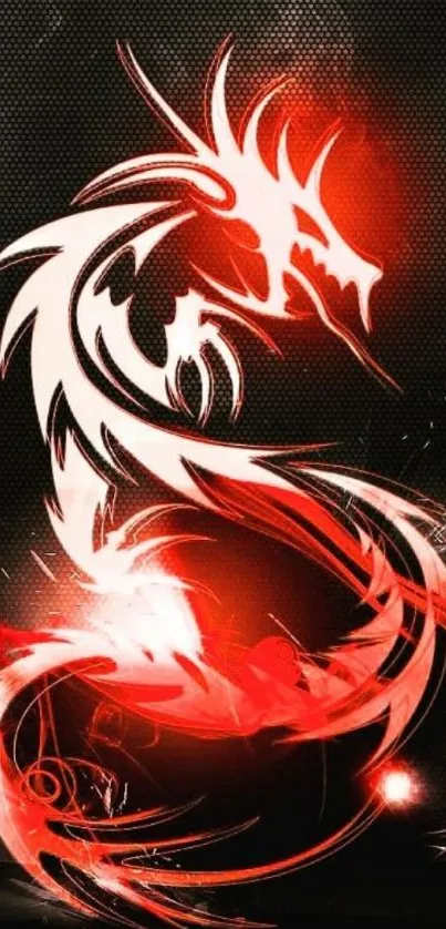 Fierce white dragon on red glowing background.