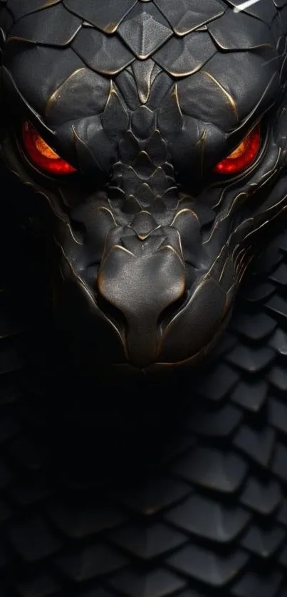 Black dragon with red eyes in high detail wallpaper.