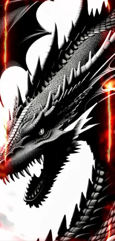 Intricate black and white dragon design for mobile wallpaper.