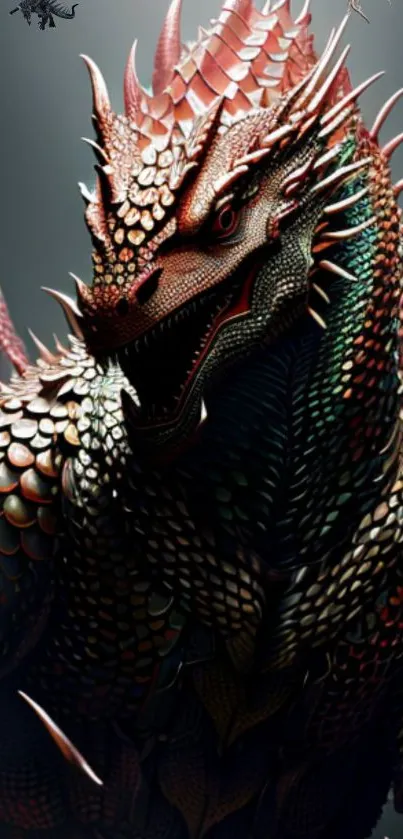 Intricate dragon design with vivid colors on mobile wallpaper.