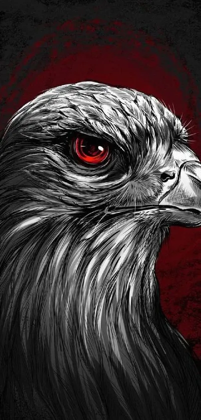 Fierce eagle illustration with red and black tones as mobile wallpaper.