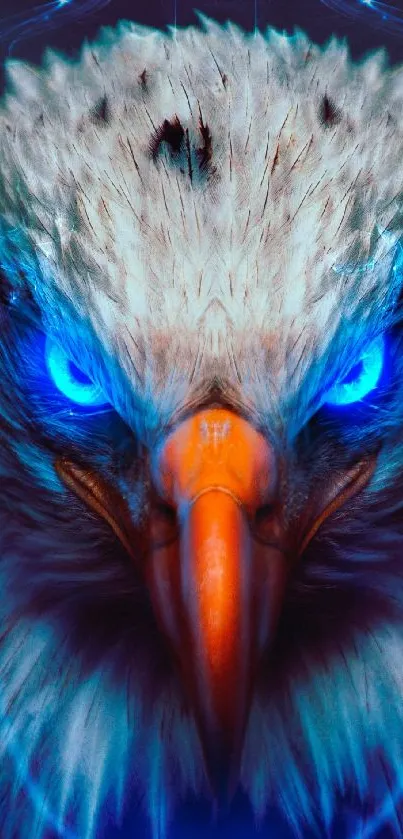 Fierce eagle with glowing blue eyes