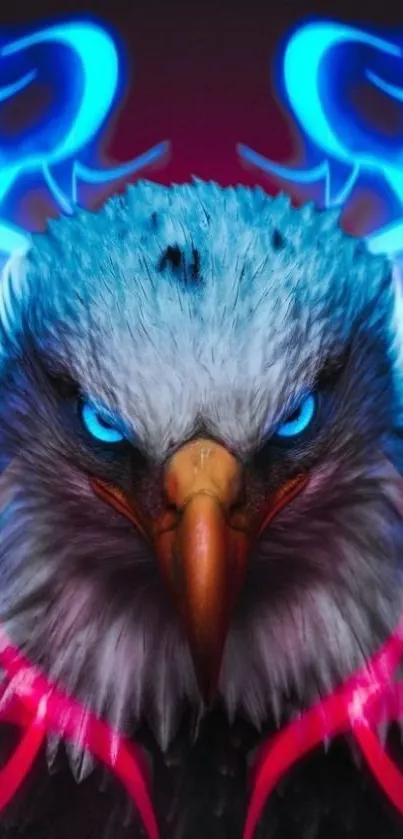 Eagle with blue neon effects on wallpaper.