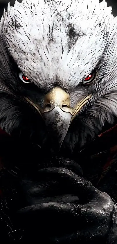 Eagle warrior with fierce red eyes