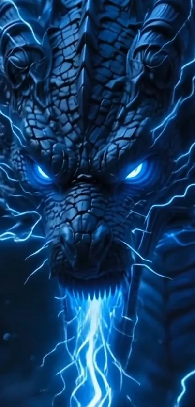 Blue electric dragon with glowing eyes and lightning.