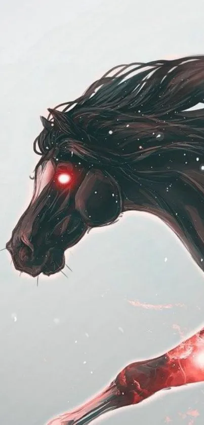 Ethereal horse artwork with glowing red eyes.