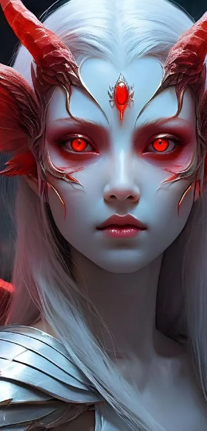 Fantasy warrior with red eyes and wings