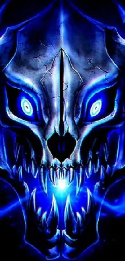 Fierce skull with glowing blue eyes wallpaper.