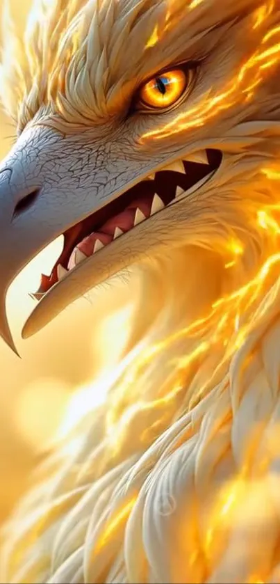 Fiery eagle with golden feathers and piercing eyes.