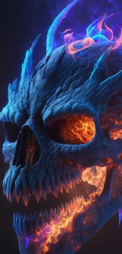 Blue fiery skull in digital artwork wallpaper.