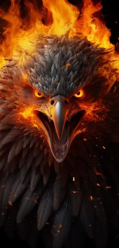 Fierce eagle with fiery flames wallpaper.