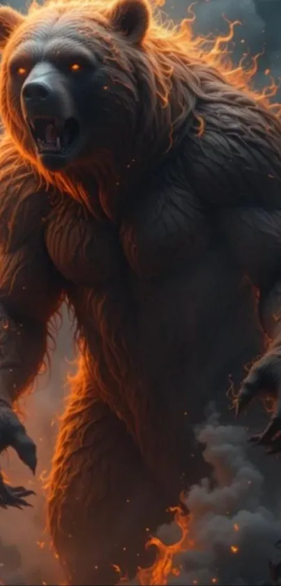 Fierce bear with flames mobile wallpaper