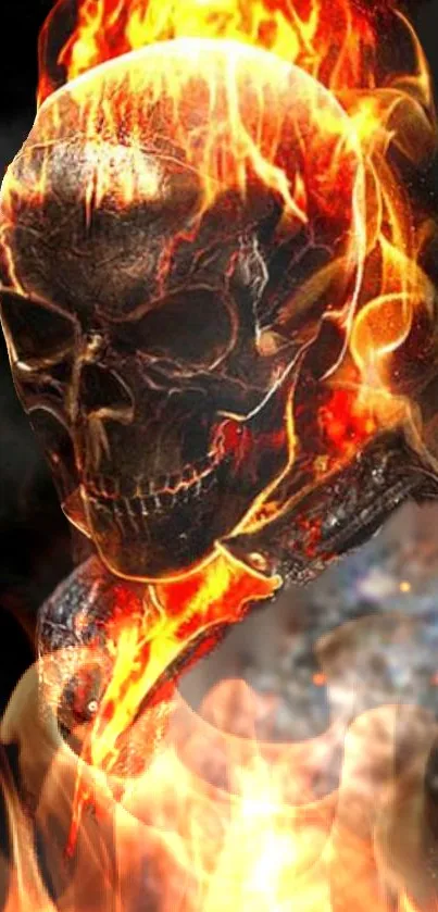 Fiery skull with flames mobile wallpaper