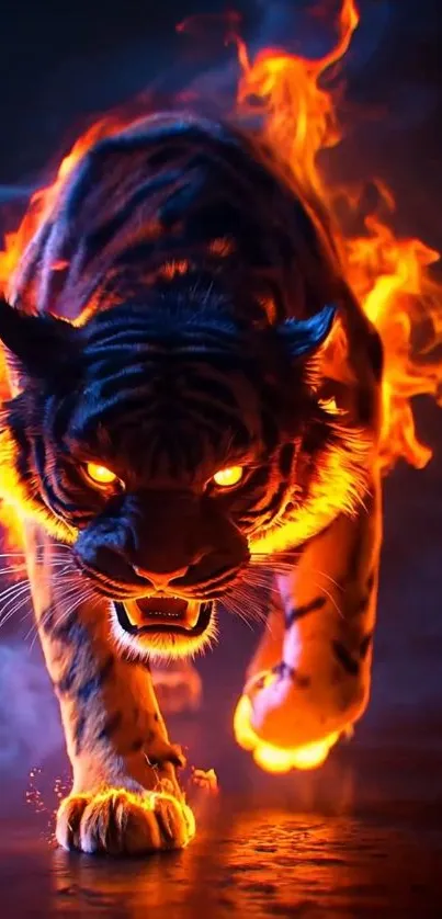 Fierce and fiery tiger artwork with intense flames.