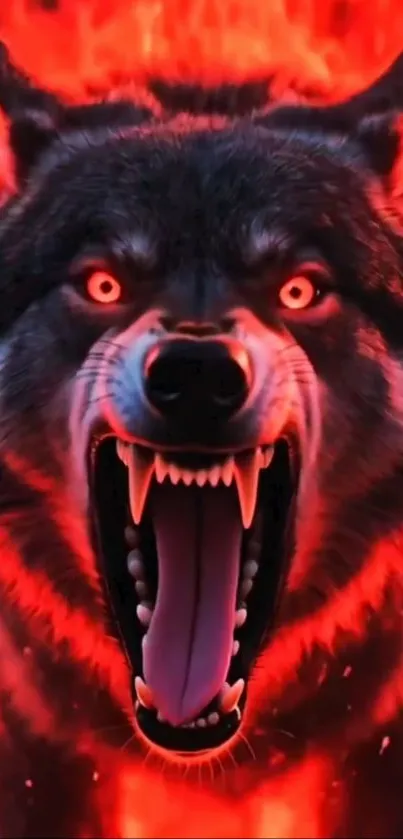 Fierce black wolf with flames background