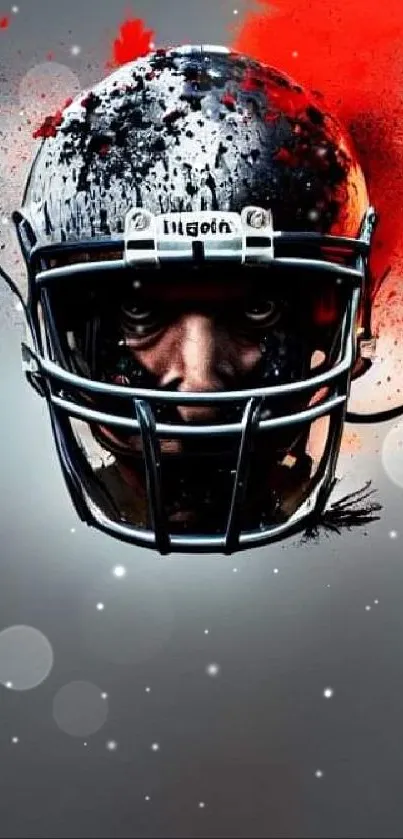 Fierce football helmet with vibrant red splash on mobile wallpaper.