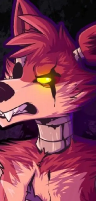 Animated Foxy character with purple hues and vivid details on a dark background.