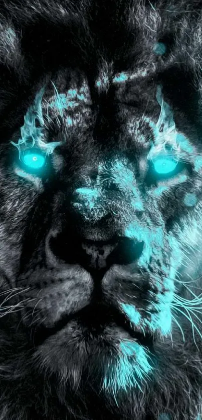 Bold lion with glowing blue eyes wallpaper.