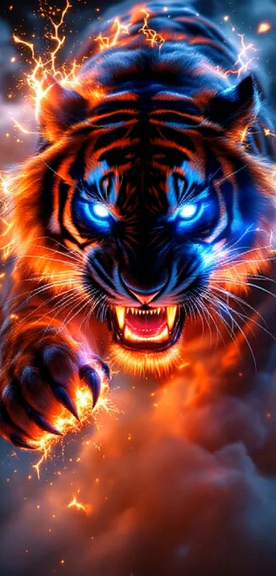 Fierce neon-glowing tiger with electric energy.