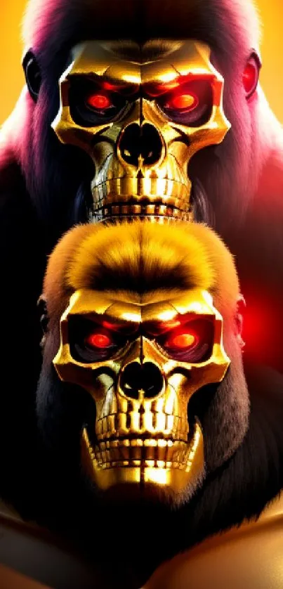 Gorilla with golden skull and glowing red eyes mobile wallpaper.