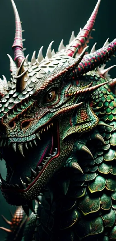 Intricate green dragon design on wallpaper, perfect for fantasy fans.