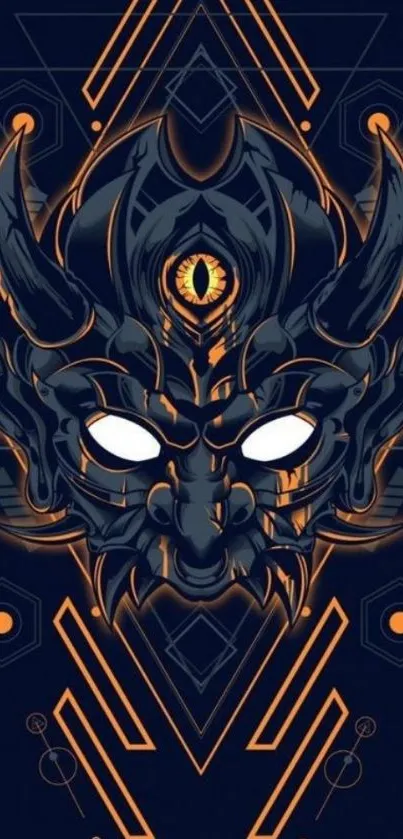 Horned beast with geometric design and bold colors on mobile wallpaper.