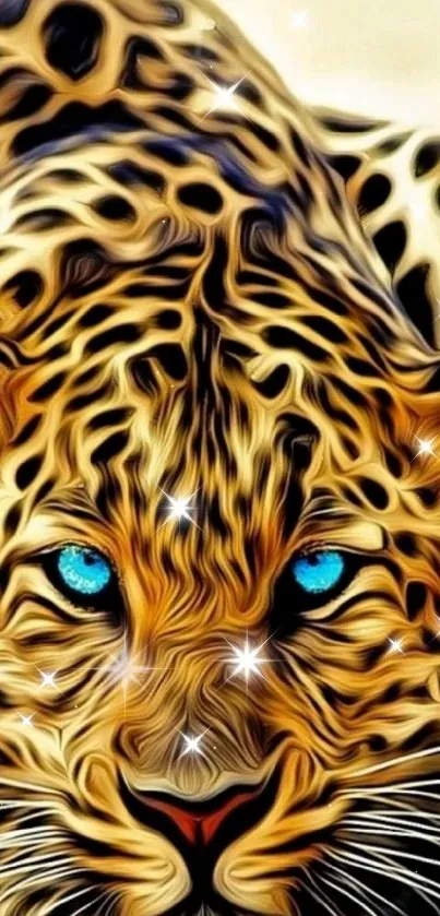 Leopard with blue eyes in digital art style wallpaper.