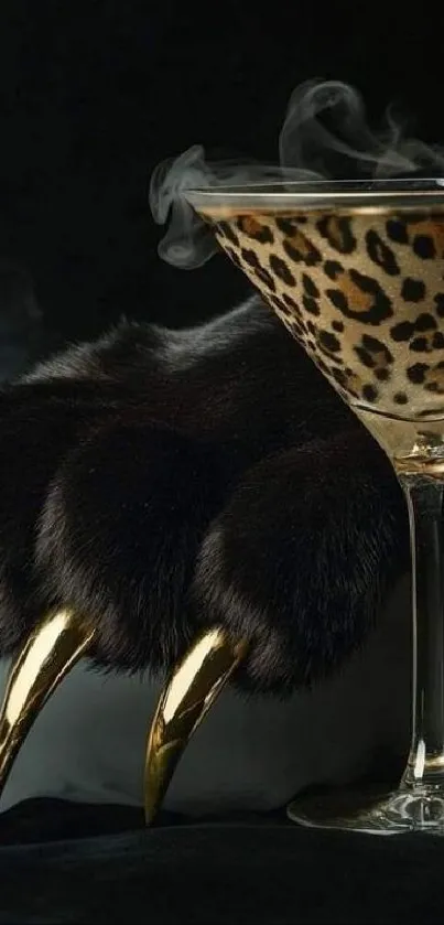 Leopard print cocktail glass with furry claw