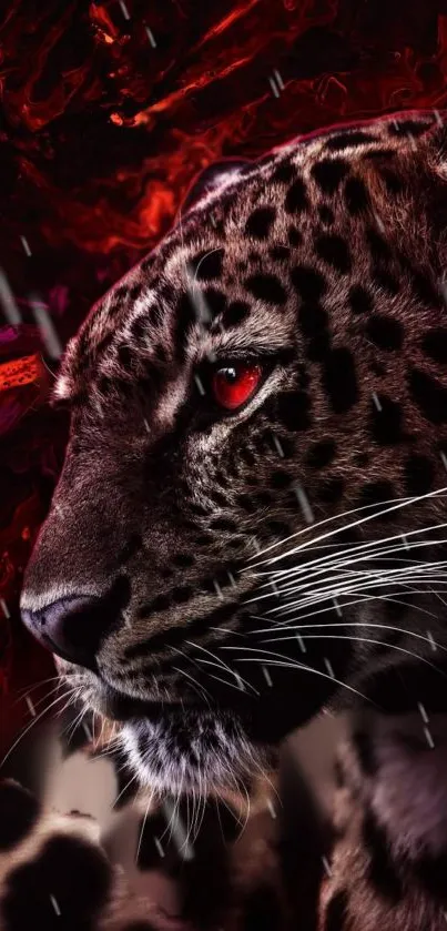 Fierce leopard with red eyes in dark background, ideal for phone wallpaper.