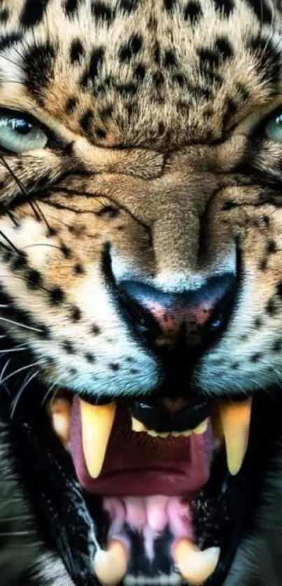 Fierce leopard face mobile wallpaper.