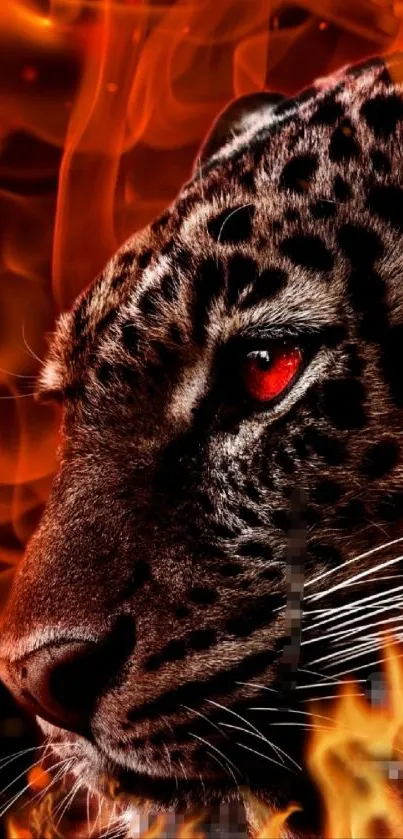 Leopard with fiery orange background, intense and dramatic mobile wallpaper.